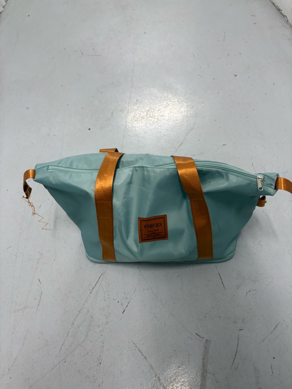 Merax Light Blue and Brown Gym Bag with Zipper, 2 Pockets, Adjustable Strap